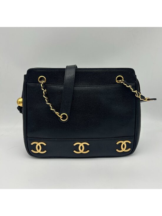 Chanel Handbags - Chanel Triple Coco Chain Tote Shoulder Bag Caviar Leather Black
